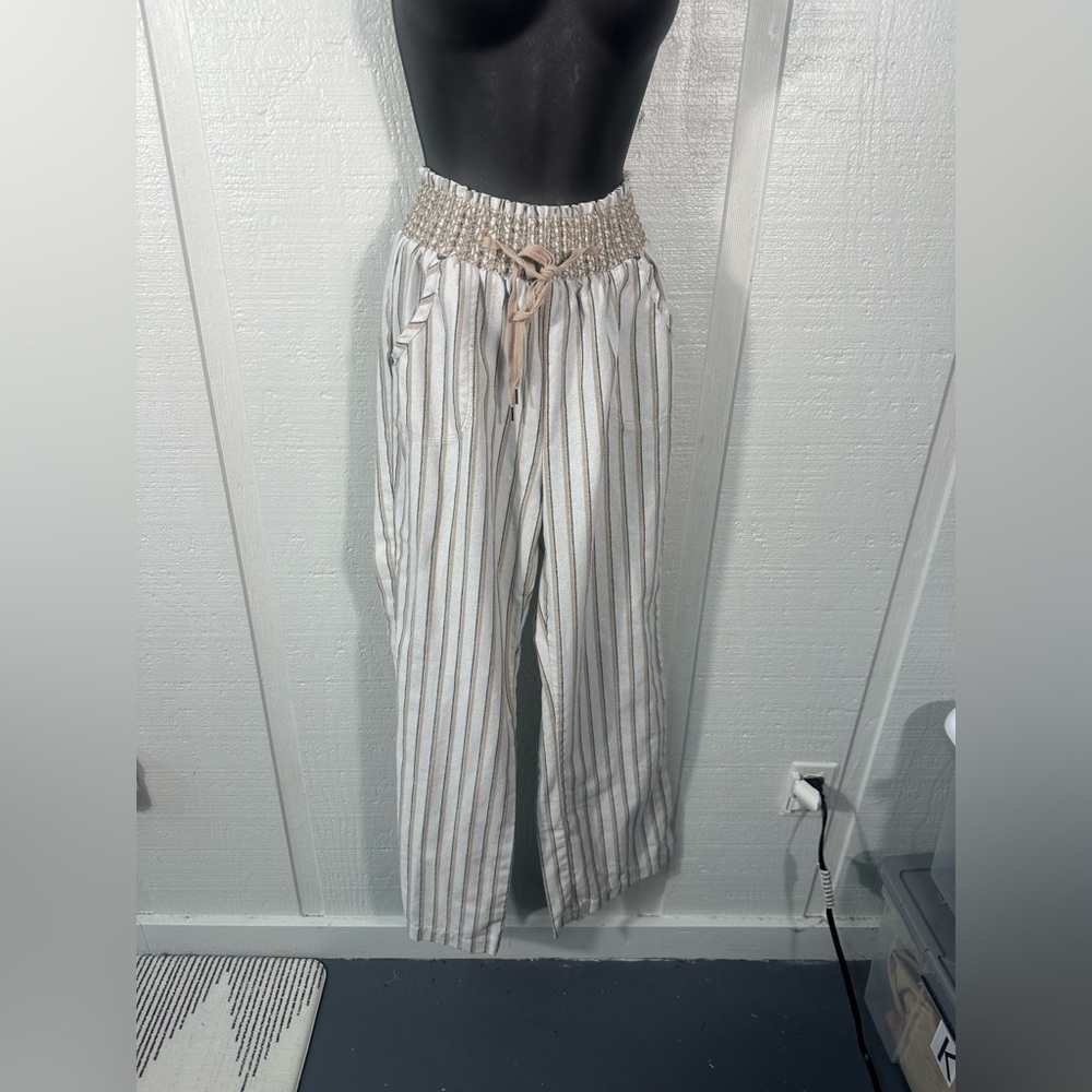 Ci Sono Tan Striped Pants Size Large EUC